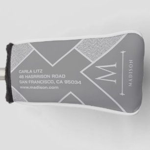 Black and Grey Modern Geometric Wavy Curved Lines Golf Head Cover
