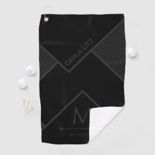 Black and Grey Modern Geometric Wavy Curved Lines Golf Towel