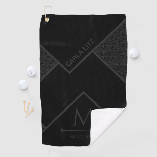 Black and Grey Modern Geometric Wavy Curved Lines Golf Towel (InSitu)