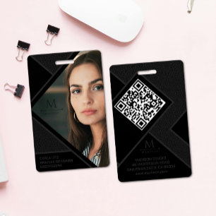 Black and Grey Modern Geometric Wavy Curved Lines ID Badge