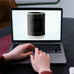 Black and Grey Modern Geometric Wavy Curved Lines Mug