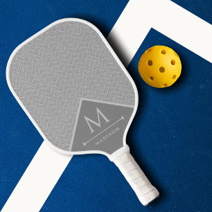 Black and Grey Modern Geometric Wavy Curved Lines Pickleball Paddle