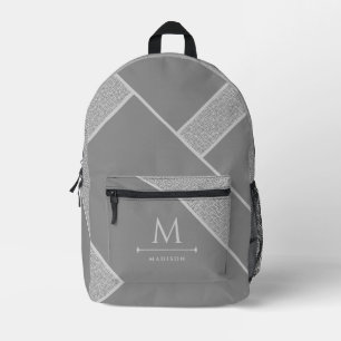 Black and Grey Modern Geometric Wavy Curved Lines Printed Backpack