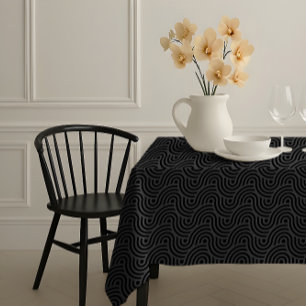 Black and Grey Modern Geometric Wavy Curved Lines Tablecloth