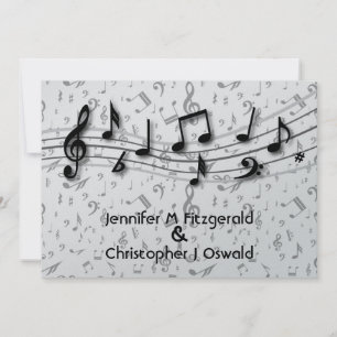 Black and Grey  Musical Notes Wedding Invitation