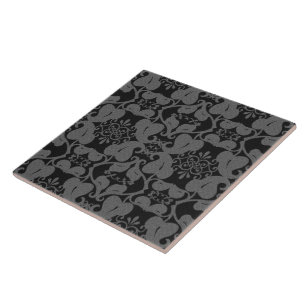 Black And Grey Ornate Modern Elegant Leaf Pattern Tile