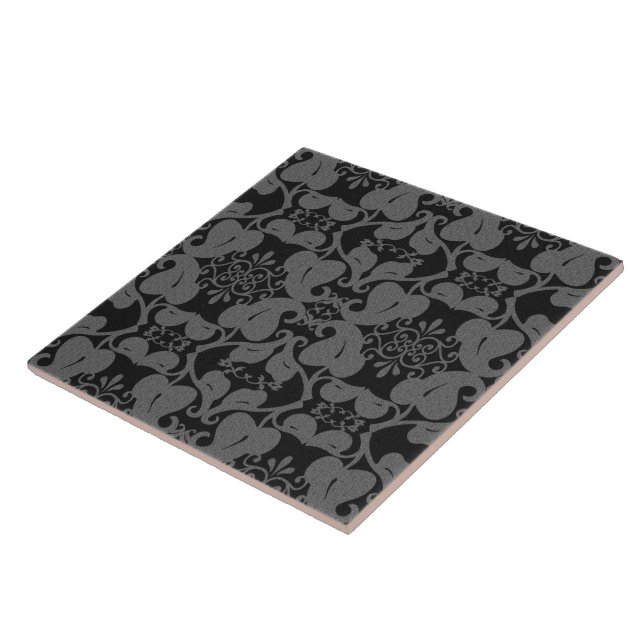 Black And Grey Ornate Modern Elegant Leaf Pattern Tile (Side)