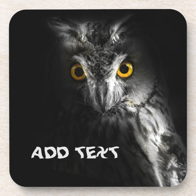 Black and Grey Owl, Hard plastic coaster (Front)