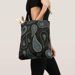 Black and Grey Paisley Pattern Tote Bag