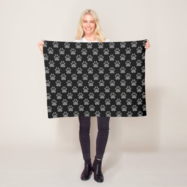 Black And Grey Paw Prints Pattern Fleece Blanket (In Situ)