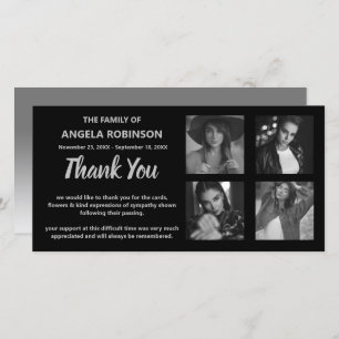 Black And Grey Photo Collage Memorial Thank You Card