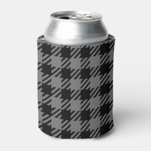 Black and Grey Plaid Pattern Can Cooler