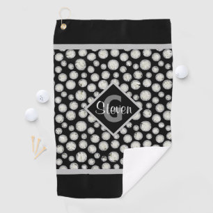 Black and Grey Polka Dots Monogram Golf Towel