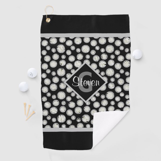 Black and Grey Polka Dots Monogram Golf Towel (InSitu)