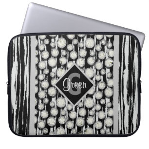 Black and Grey Polka Dots Monogram Stripes Laptop Sleeve