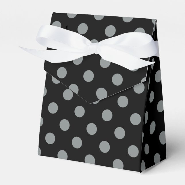 Black and Grey Polka Dots Pattern Favour Box (Front Side)
