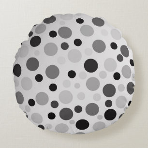 Black And Grey Polka Dots, Round Cushion