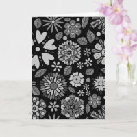 Black And Grey Retro Floral Art Seamless Pattern