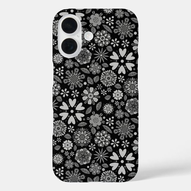 Black And Grey Retro Floral Art Seamless Pattern Case-Mate iPhone Case (Back)