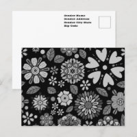 Black And Grey Retro Floral Art Seamless Pattern