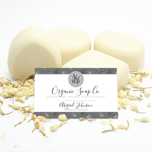 Black and Grey Roses and Leaves Line Art Artisan Business Card (Creator Uploaded)