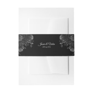 Black and Grey Roses Gothic Wedding Invitation Belly Band