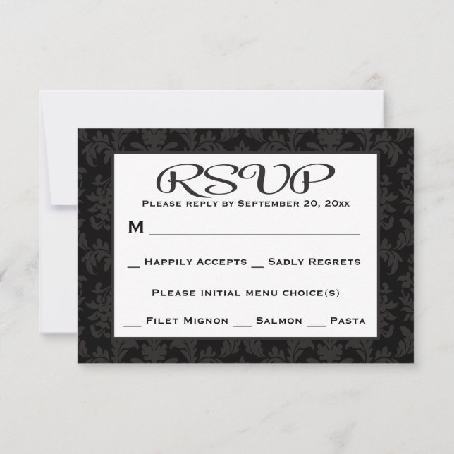 Black And Grey RSVP Damask Floral Wedding / Party (Front)