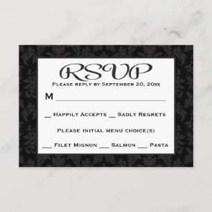 Black And Grey RSVP Damask Floral Wedding / Party Card