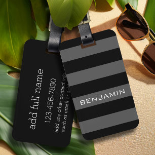 Black and Grey Rugby Stripes with Custom Name Luggage Tag