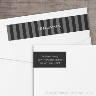 Black and Grey Rugby Stripes with Custom Name Wrap Around Label
