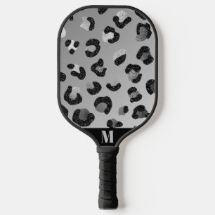 Black and Grey Sparkly Leopard Animal Skin Pattern Pickleball Paddle