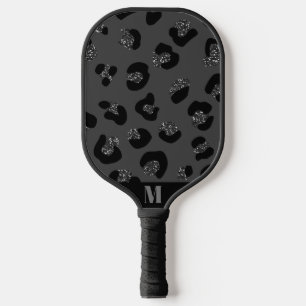 Black and Grey Sparkly Leopard Animal Skin Pattern Pickleball Paddle