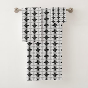 Black and Grey Starbust and Rhombus Pattern Bath Towel Set