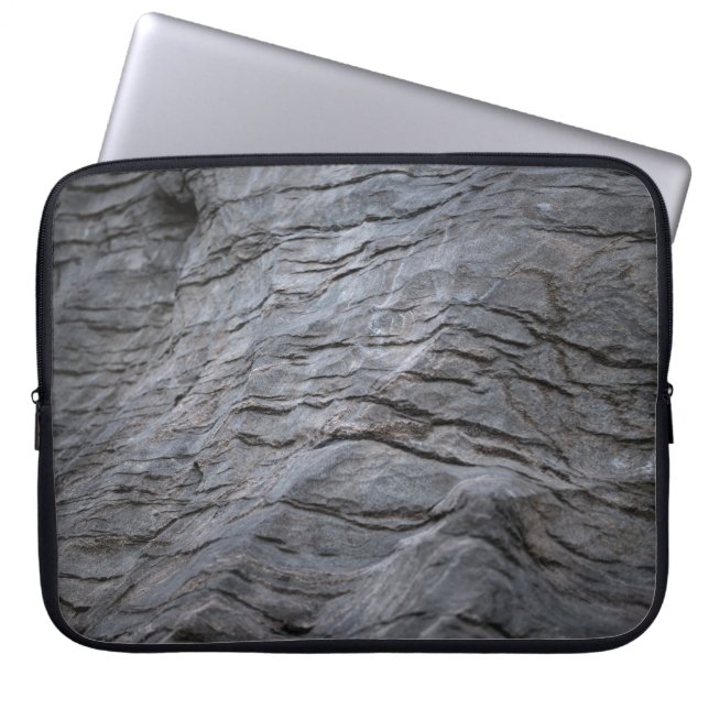 Black and grey striped textile laptop sleeve (Front)
