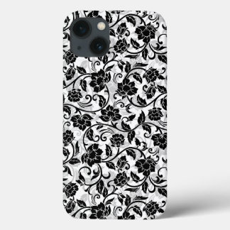 Black and Grey Swirling Flowers iPhone 13 Case