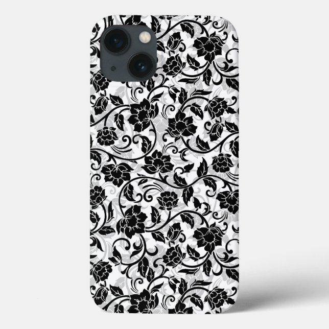 Black and Grey Swirling Flowers Case-Mate iPhone Case (Back)