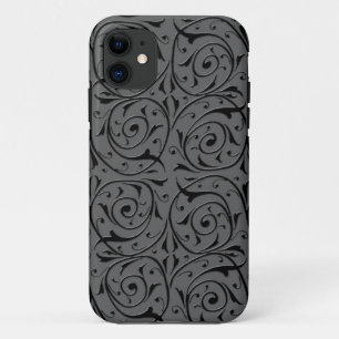 Black and Grey Swirling Vines Pattern Case-Mate iPhone Case