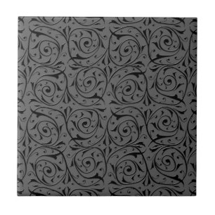 Black and Grey Swirling Vines Pattern Tile