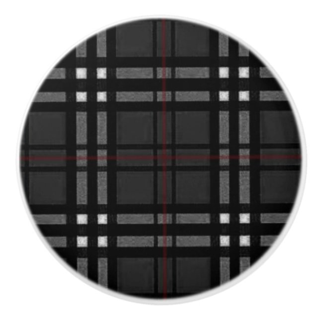 Black and Grey Tartan pattern Ceramic Knob (Front)