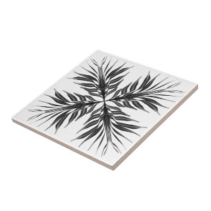 Black And Grey Translucent Textured Feather Leaves Tile