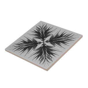 Black And Grey Translucent Textured Feather Leaves Tile