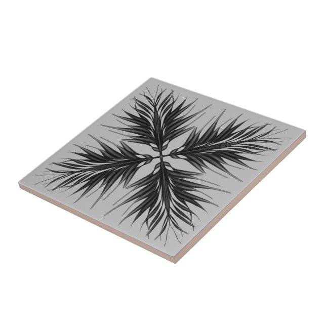 Black And Grey Translucent Textured Feather Leaves Tile (Side)