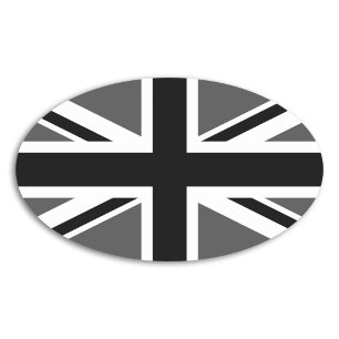 Black and Grey Union Jack Oval Sticker