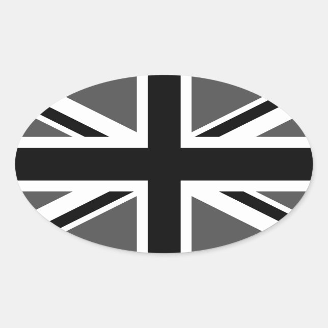 Black and Grey Union Jack Oval Sticker (Front)