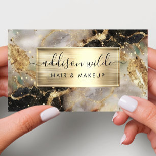 Black And Grey Watercolor Faux Gold Foil Business Card