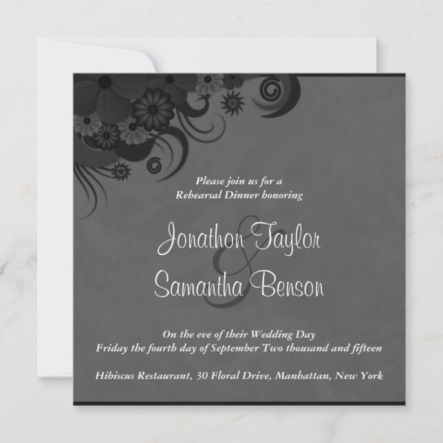 Black and Grey Wedding Rehearsal Dinner Invites (Front)