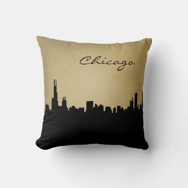 Black and Grunge Chicago Landmark Pillow (Front)