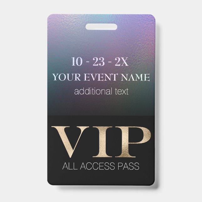 Black and Holographic Event VIP Pass ID Badge (Front)