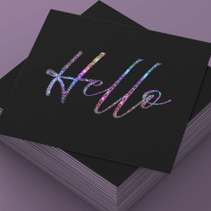 Black and Holographic Glitter Hello Business Card