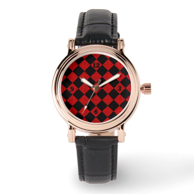 Black and hombre red diamond chequered pattern watch (Front)